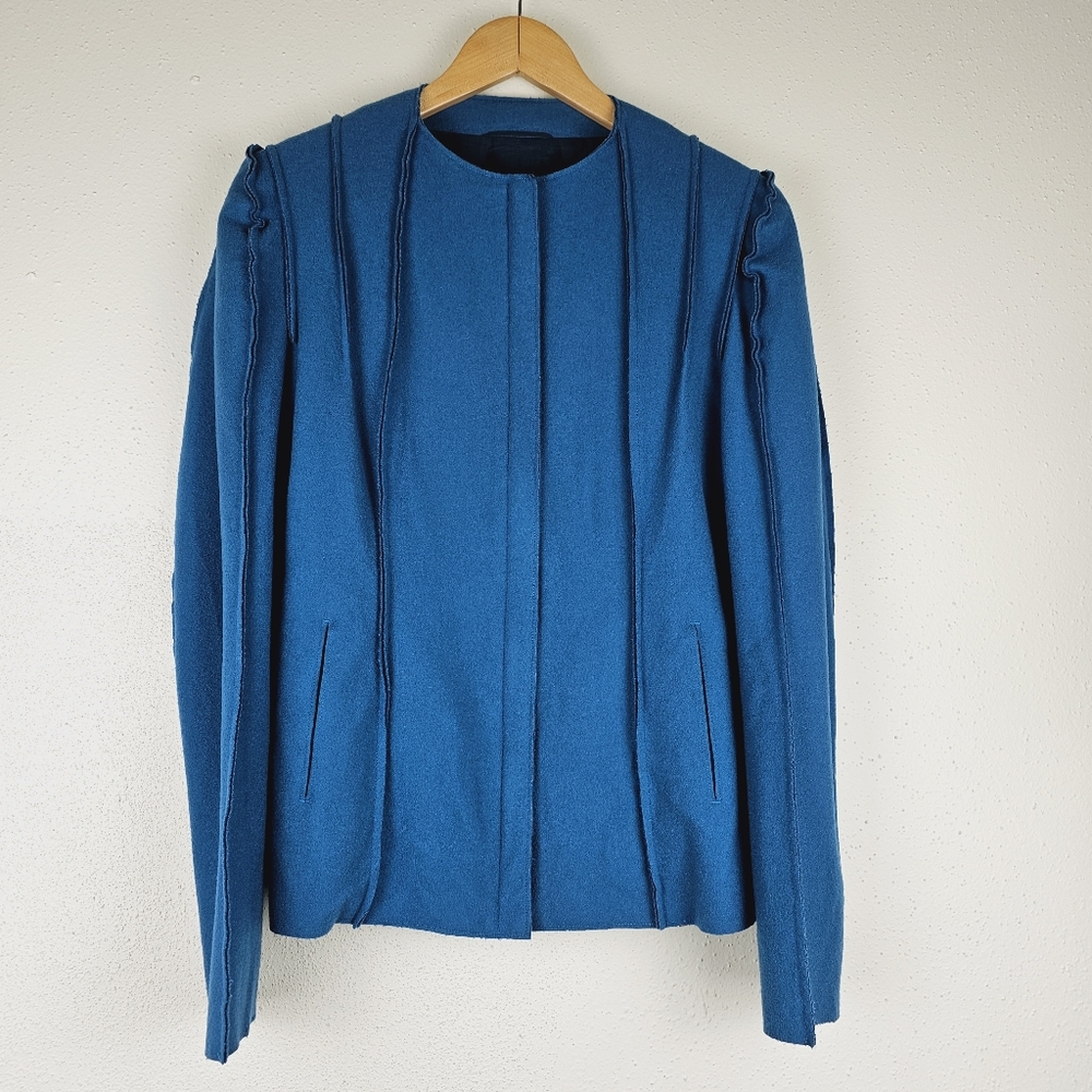 JILSANDER virgin wool cashmere zip tailored jacket in blue